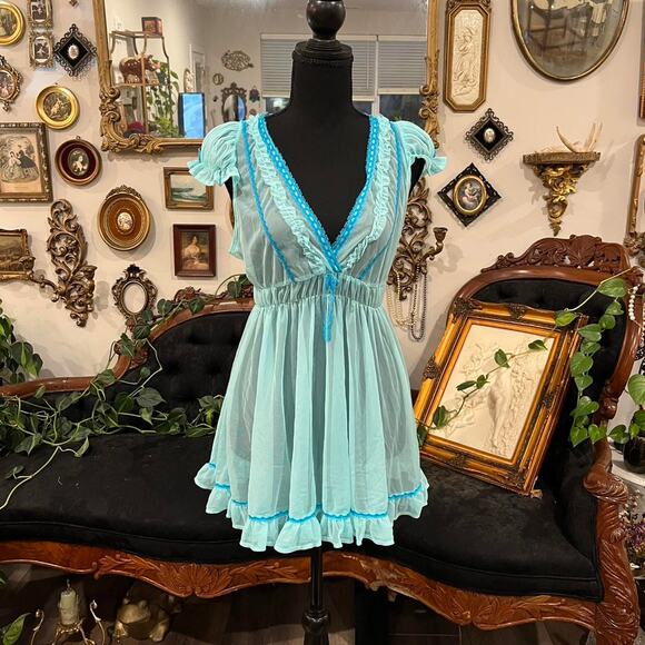 Vintage Victoria’s Secret Blue Babydoll Dress y2k lingerie (M) - Picture 2 of 6